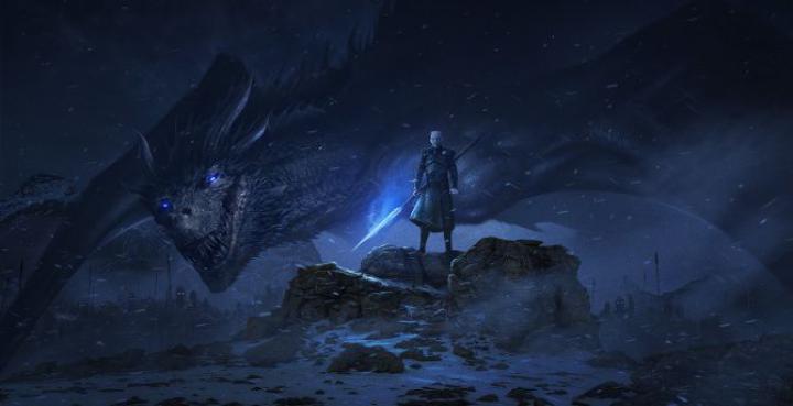 Desktop wallpaper dragon and night king, artwork, game of thrones, hd 