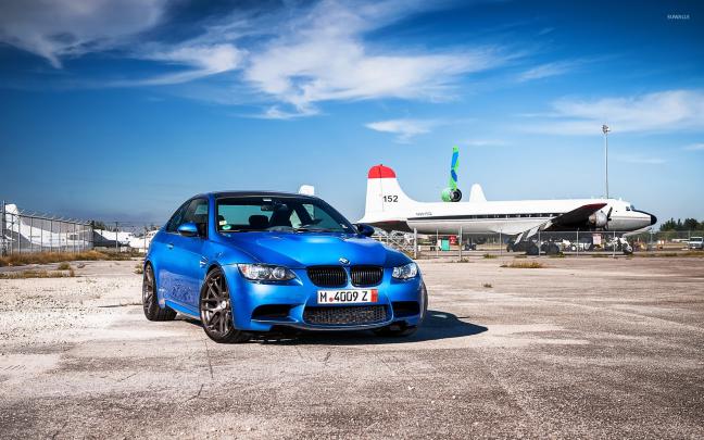 Blue BMW M3 near an airport wallpaper - Car wallpapers - #50798