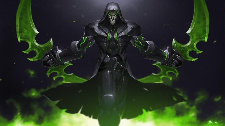 Download 1920x1080 wallpaper green, reaper, overwatch, warrior, online 