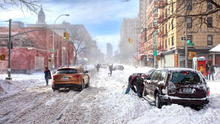 Download Wallpaper 1920x1080 new york, winter, snow, cars, street Full 