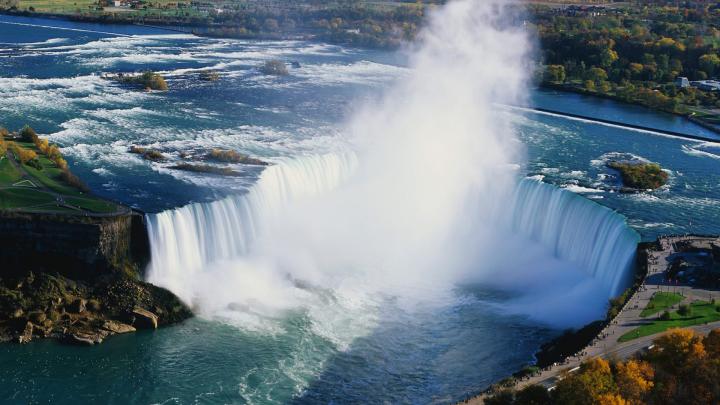 Download Wallpaper 1920x1080 niagara falls, fog, water, height Full HD 