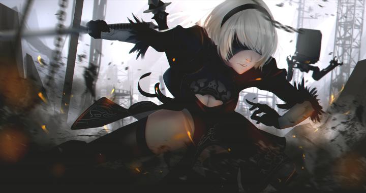 \u30c7\u30b9\u30af\u30c8\u30c3\u30d7\u58c1\u7d19 : 2B Nier Automata, 5540x2933 px, NieR, \u30cb\u30a2\u30aa\u30fc\u30c8\u30de\u30bf 5540x2933 