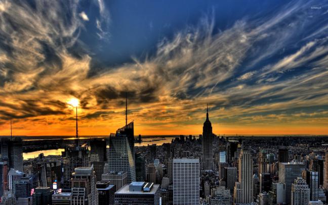 Amazing sunset sky above New York City wallpaper - World wallpapers 
