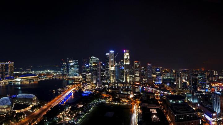 Download Wallpaper 1920x1080 singapore, night, city, panorama Full HD 