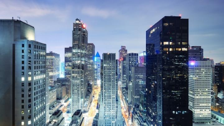 Download Wallpaper 1920x1080 night city, metropolis, lights, cars 