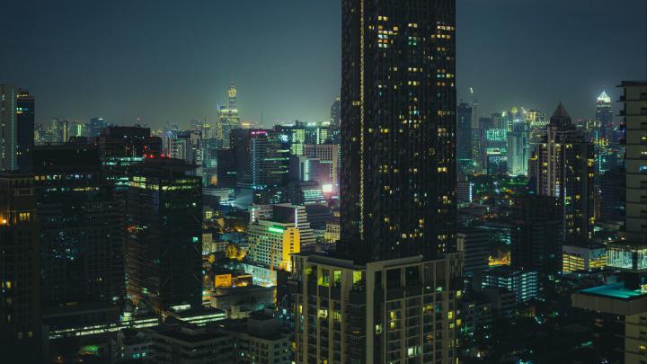 Download wallpaper 1920x1080 building, night city, tower, night full hd 