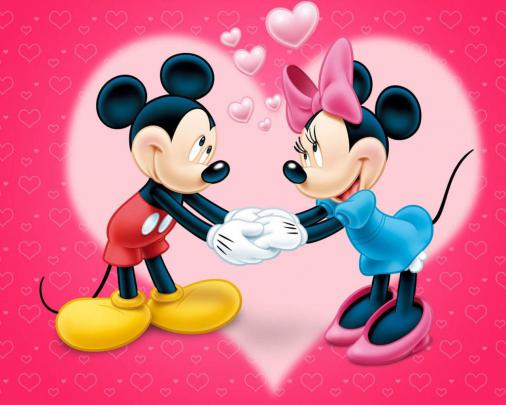 Mickey And Minnie Mouse Love Couple Cartoon Red Wallpaper With Hearts 