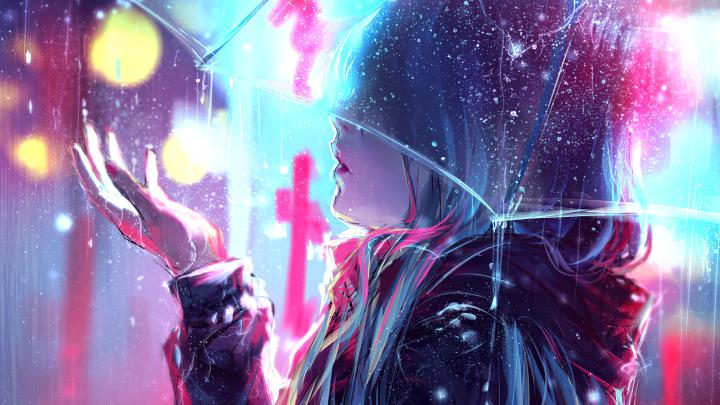 1920x1080 Raining Anime Girl Blur Lights 4k Laptop Full HD 1080P HD 4k 