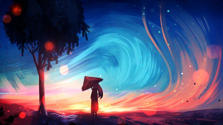 long hair, Ryky, Digital art, Landscape, Fantasy art, Trees, Wind 