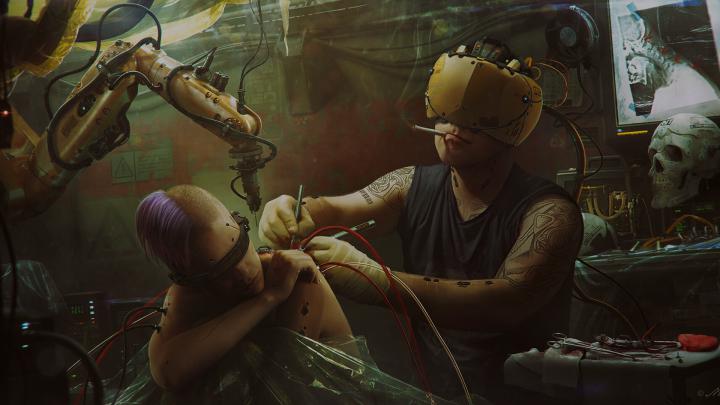 Cyberpunk tatoo artist desktop wallpaper [1920x1080] art by Vladimir 