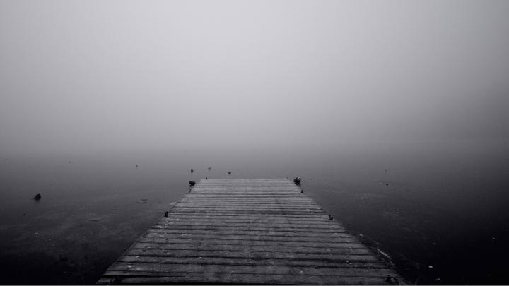 Download Wallpaper 1920x1080 pier, uncertainty, fog, black-and-white 