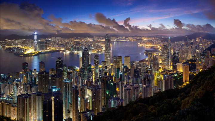 Download Wallpaper 1920x1080 city, hong kong, night Full HD 1080p HD 