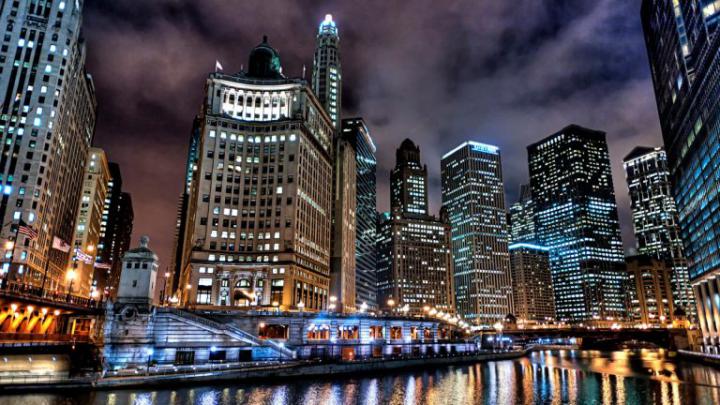 Download Wallpaper 1920x1080 city, usa, chicago, night, lights, hdr 