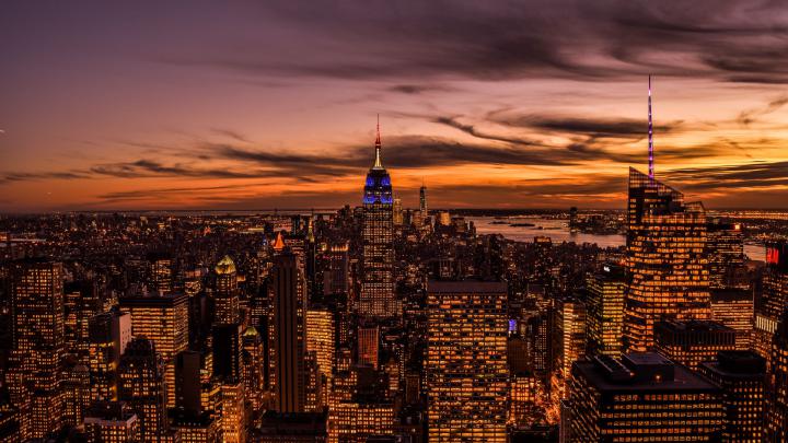 Download wallpaper 1920x1080 city, buildings, aerial view, twilight 