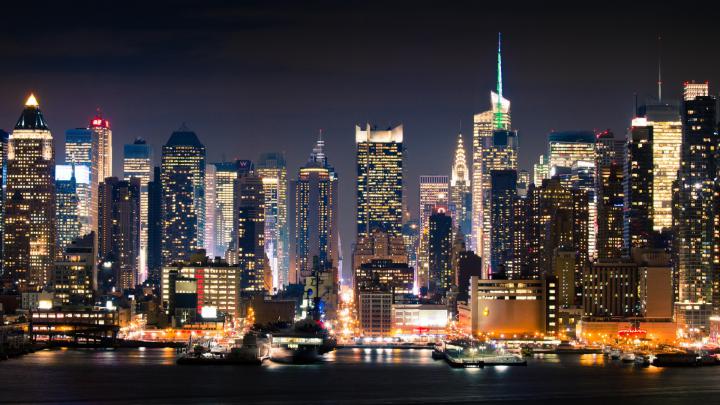 Download Wallpaper 1920x1080 city, new york, manhattan, night Full HD 