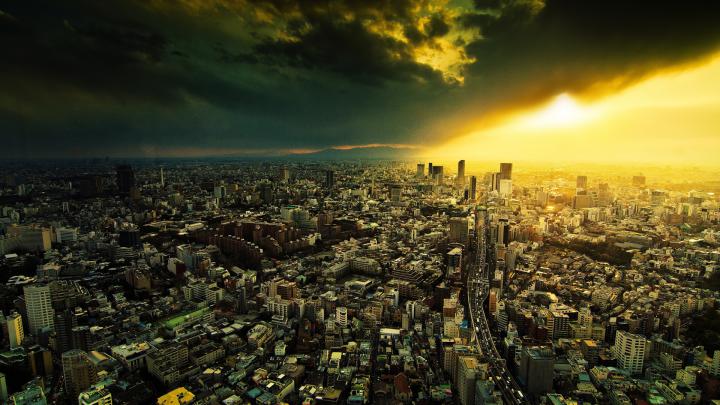 Download Wallpaper 1920x1080 city, night, view from above, light Full 