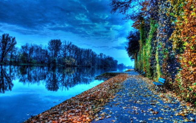 Riverside Bench During Autumn Nature Hd Wallpaper 1920x1200 7229 