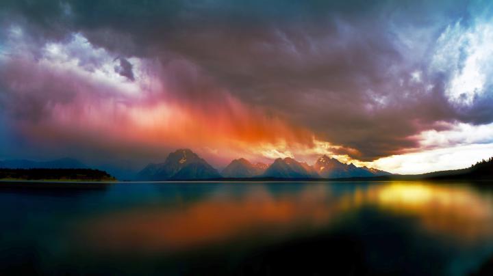 lake, Mountain, Storm, Clouds, Nature, Landscape, Water, Rain, Colorful 