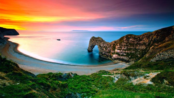nature, Landscape, Sea, Water, Beach, Cliff, Sunset, Clouds Wallpapers 