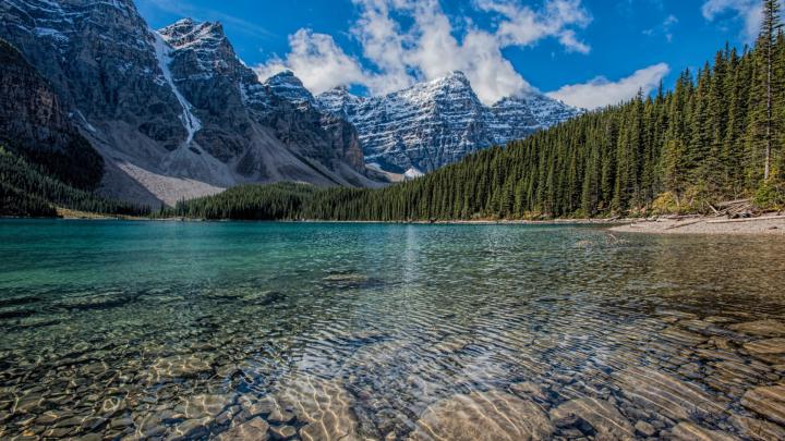 Download 1920x1080 wallpaper clean lake, mountains range, trees, nature 