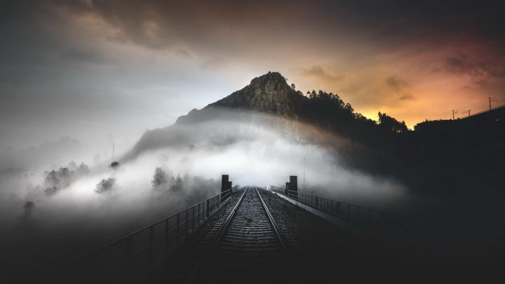 Download 1920x1080 wallpaper mountain, railroad, mist, evening, full hd 