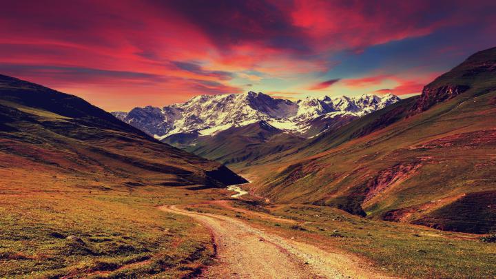 Download 1920x1080 wallpaper mountains, sunset, landscape, full hd 
