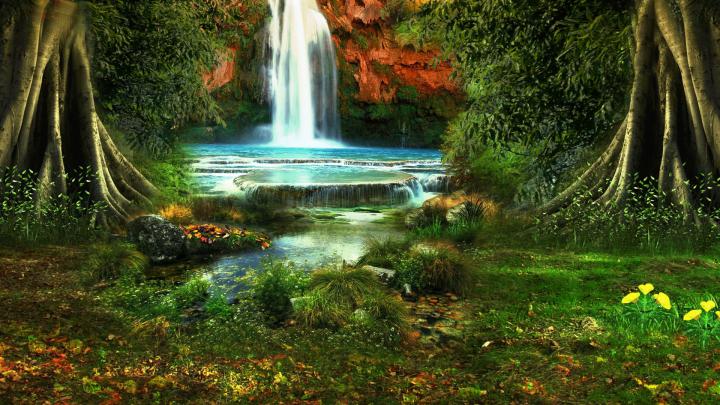 Free download waterfall trees vegetation nature landscape Full HD 1080p 