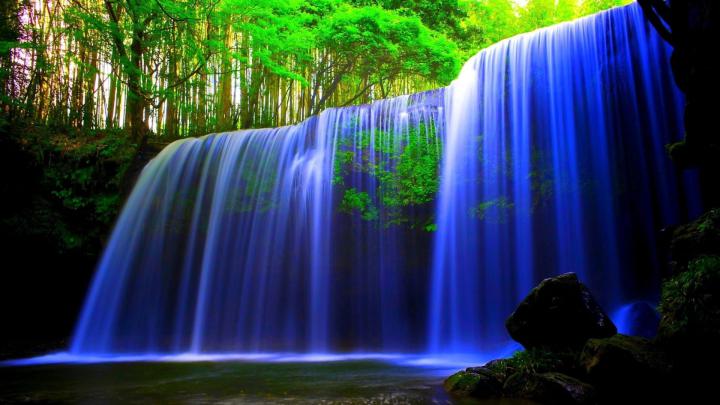 Glowing Blue Waterfall Wallpaper Hd Wallpaper