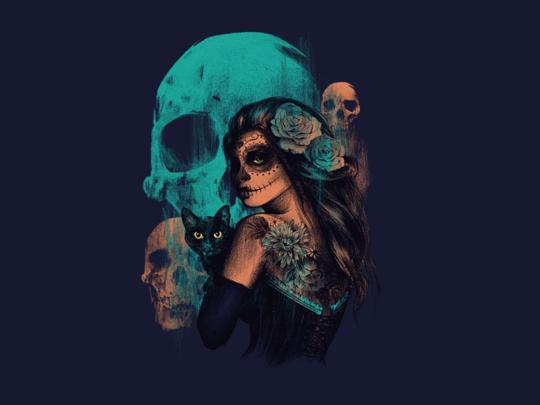 Teal skull and woman wallpaper, women, Sugar Skull, artwork \u2022 Wallpaper 
