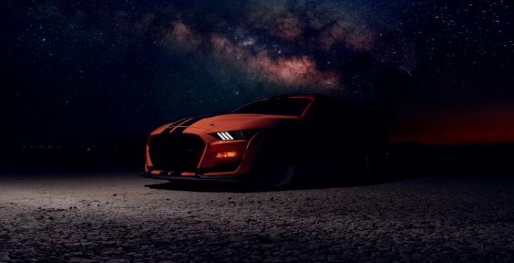 Desktop wallpaper ford mustang, orange car, off-road 2020, hd image 